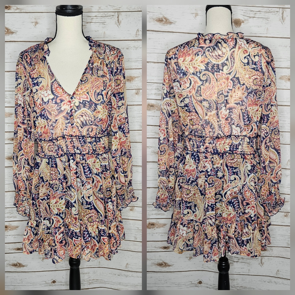 Zara Paisley Long Sleeve Mini Dress Size Large